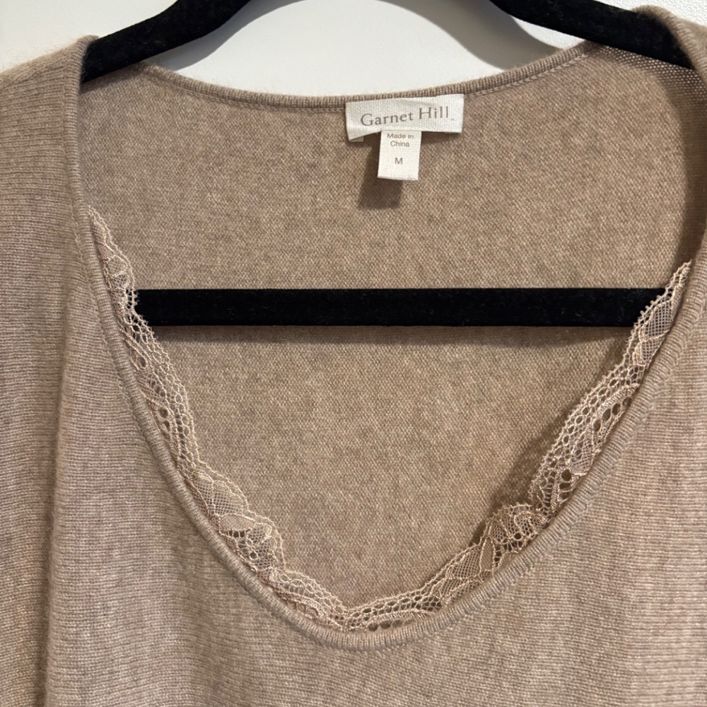 Garnet hill  cashmere v neck lace trim tunic - Picture 3 of 7